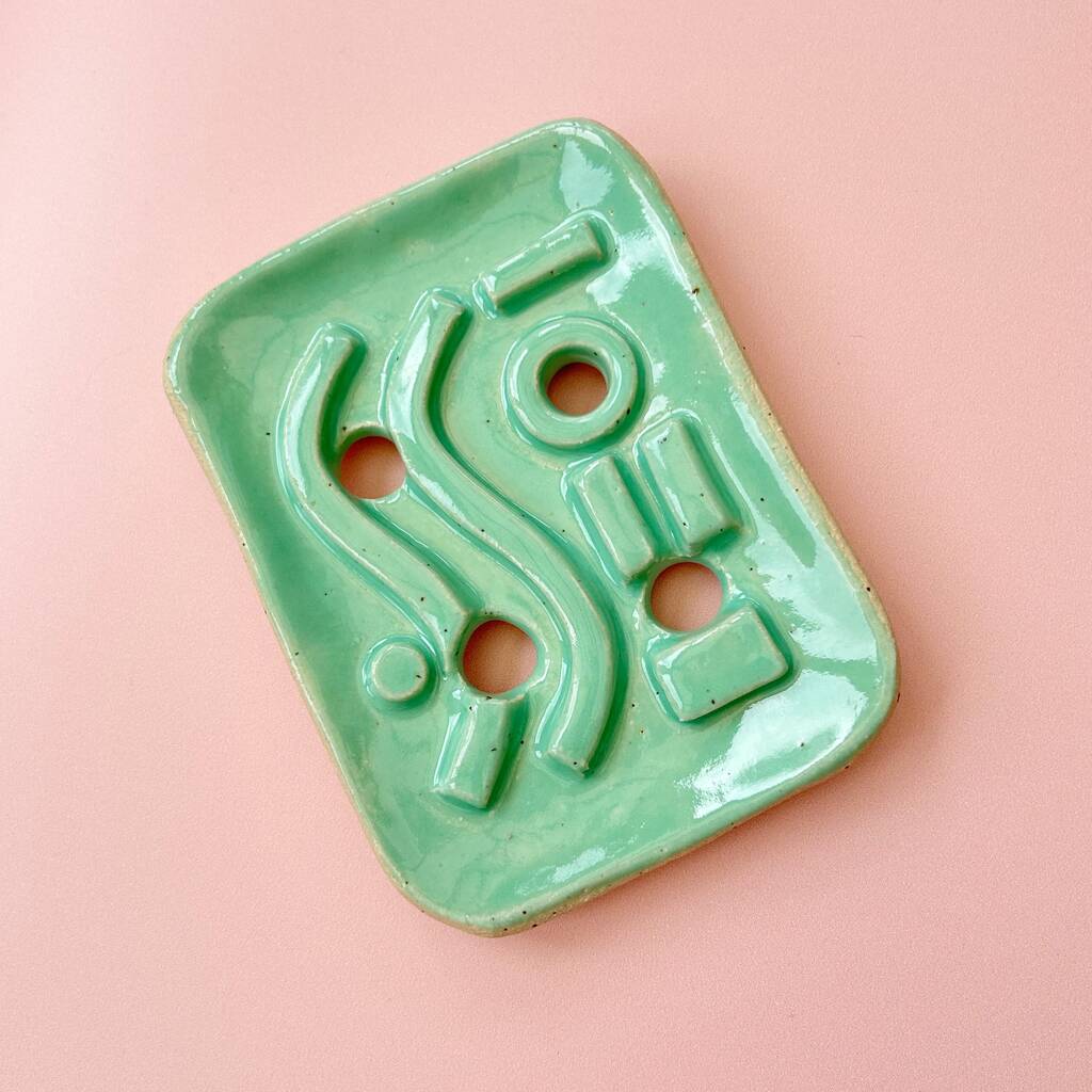 Geometric Mint Ceramic Soap Dish With Drainage, 1 of 4