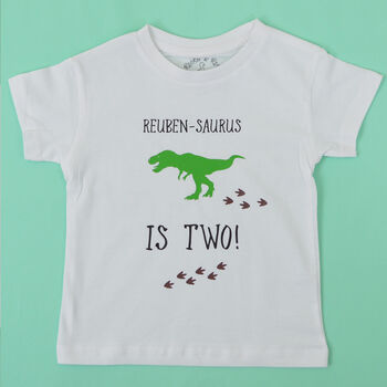 Personalised Dinosaur Footprints Birthday T Shirt, 7 of 7