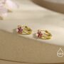 Sterling Silver Ruby Pink Cz Flower Huggie Hoops, thumbnail 4 of 12