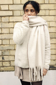 Cream Top Stitch Edge Warm Wool Blend Wrap Scarf, 3 of 7