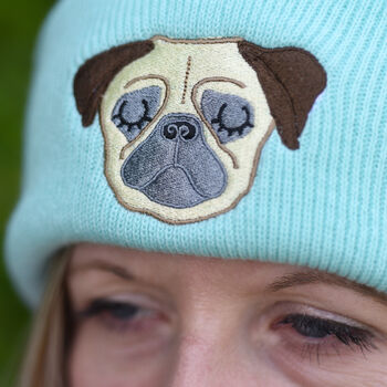 Cute Embroided Pug Beanie Hat, 2 of 7