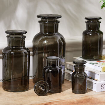 Set Of Five Green Glass Apothecary Jars, 3 of 7