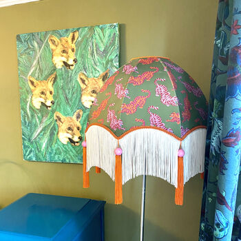 Green Psychedelic Tigers Dome Fringe Lampshade, 3 of 3