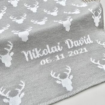 Personalised Knitted Stag Baby Blanket, 4 of 12
