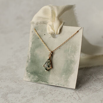 Moss Agate Art Deco Gold Necklace, 7 of 9