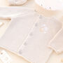Personalised Luxury Baby Cardigan With Embroidered Moon And Stars Initial, thumbnail 5 of 11