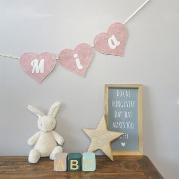 Heart Shaped Bunting In Dusky Pink, Girls Baby Room Garland, 3 of 12