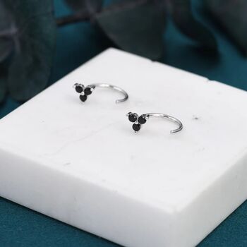 Black Trio Huggie Hoop Earrings Sterling Silver, 7 of 11