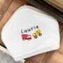 Personalised Red Lorry Yellow Lorry Hooded Towel, thumbnail 1 of 3