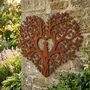 Dog Heart In Oak Tree With Robins Steel Garden Sculpture, thumbnail 1 of 2