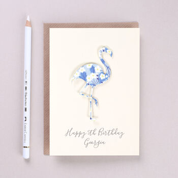 Personalised Liberty Print Flamingo Birthday Card, 2 of 7