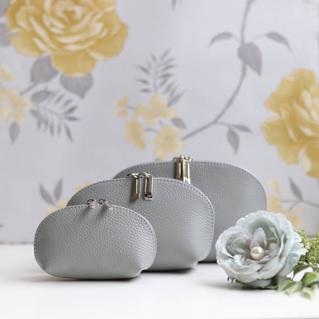 Leather Cosmetic Bag Set, Soft Grey By The Leather Store
