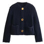 Navy Crop Cardigan Gold Buttons, thumbnail 1 of 3