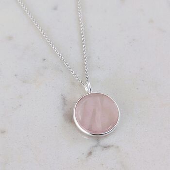 'The Circle' Rose Quartz January Birthstone Necklace, Silver, 3 of 7