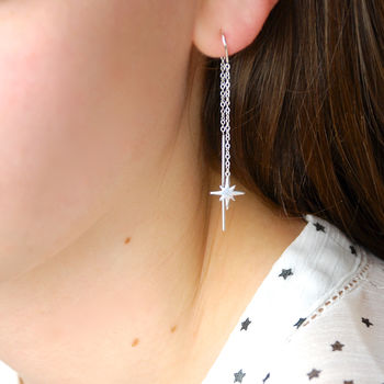 Sterling Silver Shining Star Threader Earrings, 3 of 6