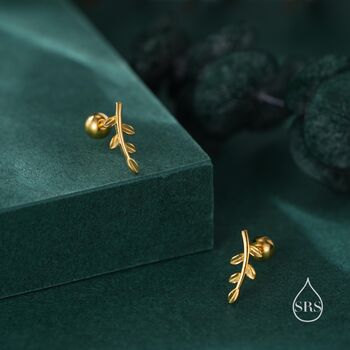 Sterling Silver Olive Branch Leaf Earrings, 4 of 12
