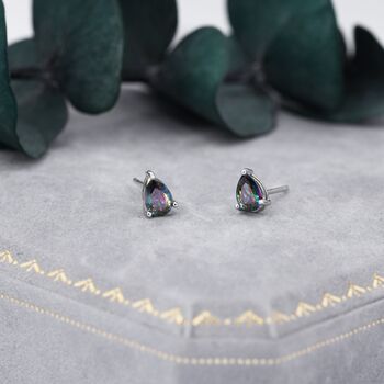 Sterling Silver Mystic Black Droplet Stud Earrings, 4 of 9