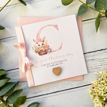 Christening/Baptism Card For Little Girl, Bunny Design Personalised, 3 of 5