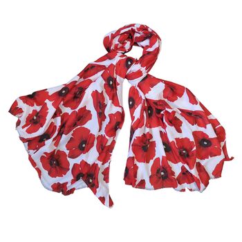 Poppy Red And White Mid Weight Flower Scarf, 3 of 4
