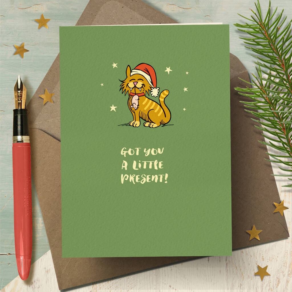 Funny Cat Lovers Christmas Card ‘Present’ By The Typecast Gallery