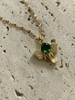 18 K Gold Plated Elephant Pendant Necklace Emerald, 5 of 12