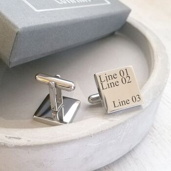 Stainless Steel Engraved Square Cufflinks, Monogram, 2 of 4