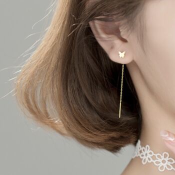 Sterling Silver Butterfly Chain Threader Earrings, 3 of 4