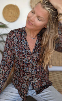 Ladies Elegant Shirt Blouse Black Batik Medina, 5 of 10