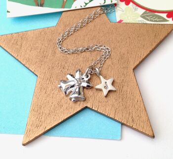 Personalised Serling Silver Jingle Bell And Initial Star Christmas Necklace, 11 of 12