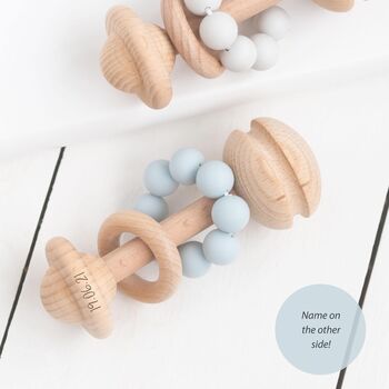 Bambino Eco Friendly Wooden Blue Rattle Teething Toy, 2 of 3