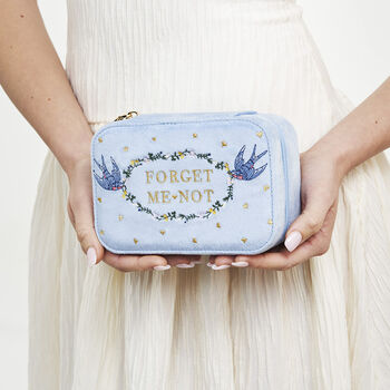Forget Me Not Blue Velvet Embroidered Jewellery Box, 2 of 6
