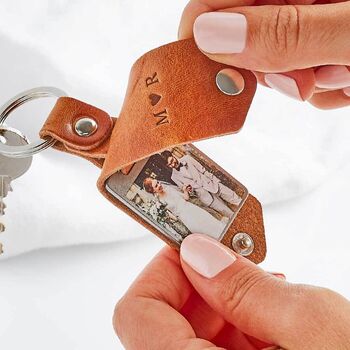Personalised Metal Photo Keyring With Leather Case, 4 of 11