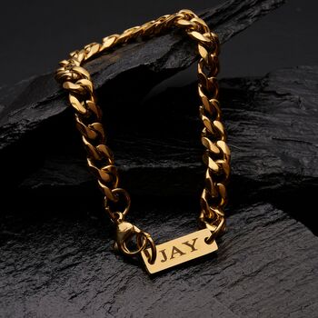 Gold Engravable 7mm Cuban Bracelet Unisex, 4 of 12