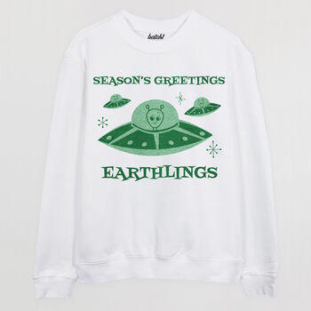 Seasons Greetings Earthlings Men's Christmas Jumper, 3 of 3