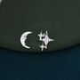 Sterling Silver Moon Face And Stars Stud Earrings, thumbnail 1 of 6