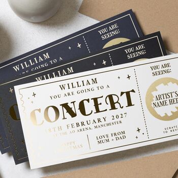 Personalised Gold Foil Scratch Reveal Concert Voucher, 2 of 9