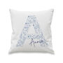 Personalised Floral Blue Initial Cushion Gift For Her, thumbnail 4 of 4