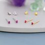 Sterling Silver Extra Tiny 2mm Ruby Pink Cz Stud Earrings, thumbnail 1 of 12