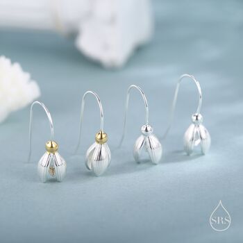 Sterling Silver Delicate Snowdrop Flower Drop Earrings, 4 of 11