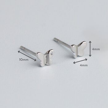 Sterling Silver Tiny Minimalist Butterfly Stud Earrings, 4 of 6