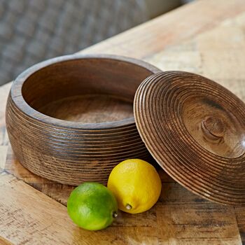 Large Carved Mango Wood Bowl With Lid, 2 of 8
