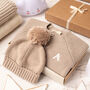 Luxury Storm Blue Bobble Hat And Cardigan Baby Gift Box, thumbnail 8 of 12