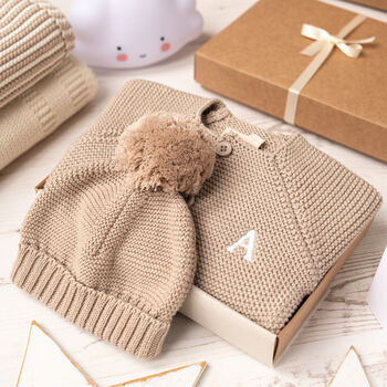 Luxury Storm Blue Bobble Hat And Cardigan Baby Gift Box, 8 of 12