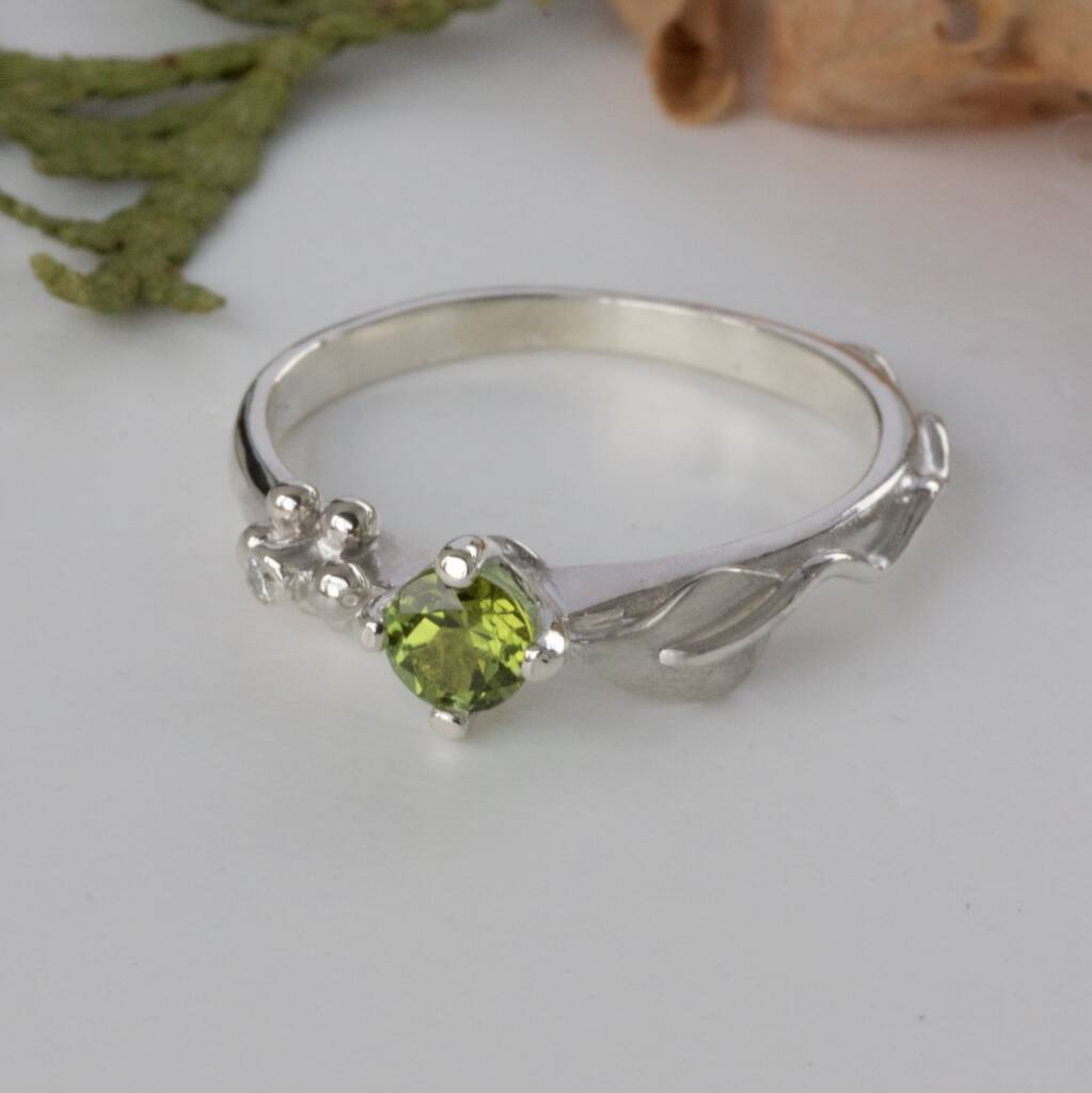 Silver Leaf Ring, Ariel Gemstone Diamond Ring, 1 of 11