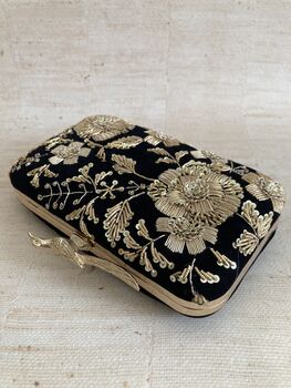 Black Velvet Bird Clasp Clutch Bag, 7 of 10