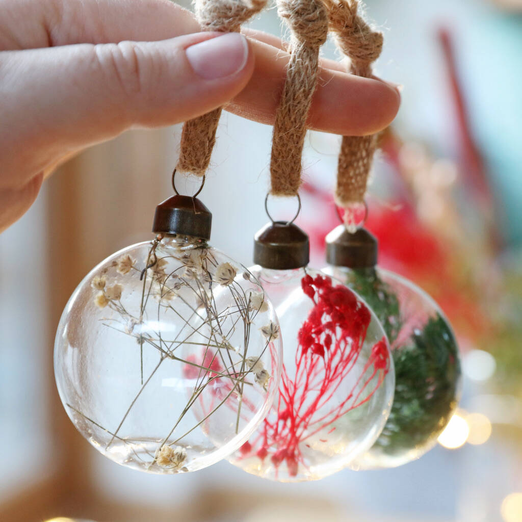 Set Of Three Christmas Dried Flower Baubles By Lisa Angel