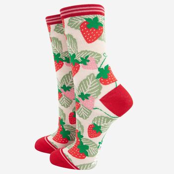 Women's Bamboo Socks Strawberry Fruit Print, 2 of 5