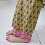 Block Printed Green And Pink Floral Cotton Pyjamas, thumbnail 5 of 6