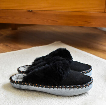 Handmade Sheepskin Mule Slippers Black, 3 of 4