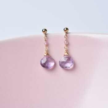 Pink Tourmaline And Pink Amethyst Drop Earrings, 3 of 10